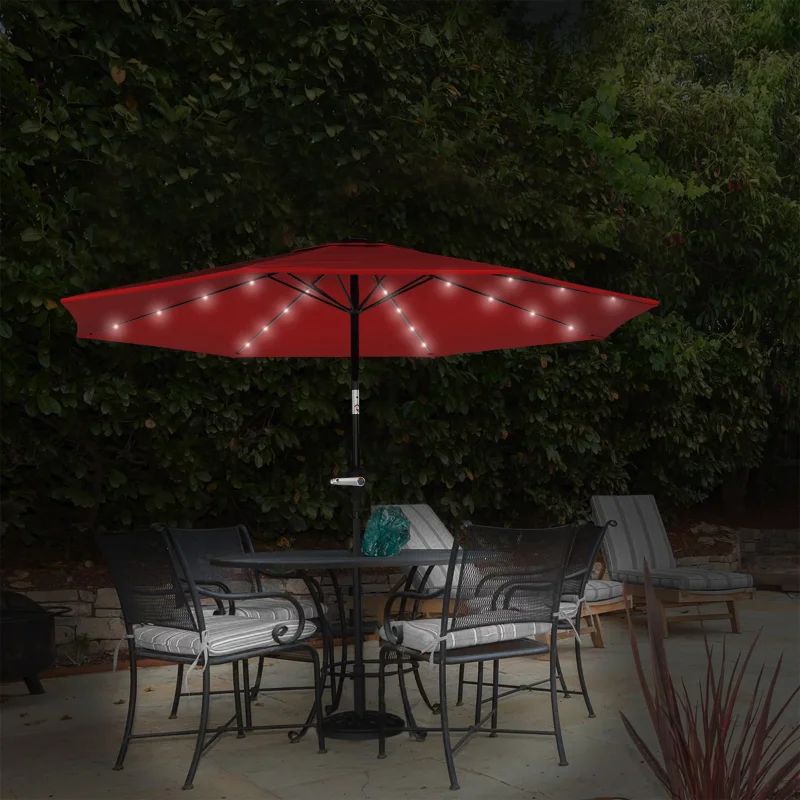 10-футовый зонт для патио с солнечной светодиодной подсветкой (красный), пляжный зонт на открытом воздухе