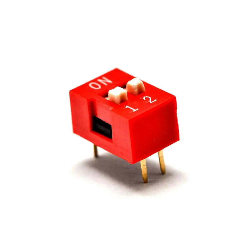 100 шт./лот, 2-позиционный DIP-переключатель 2P с шагом 2,54 мм, 2 ряда, 4-контактный скользящий DIP-переключатель Красного цвета