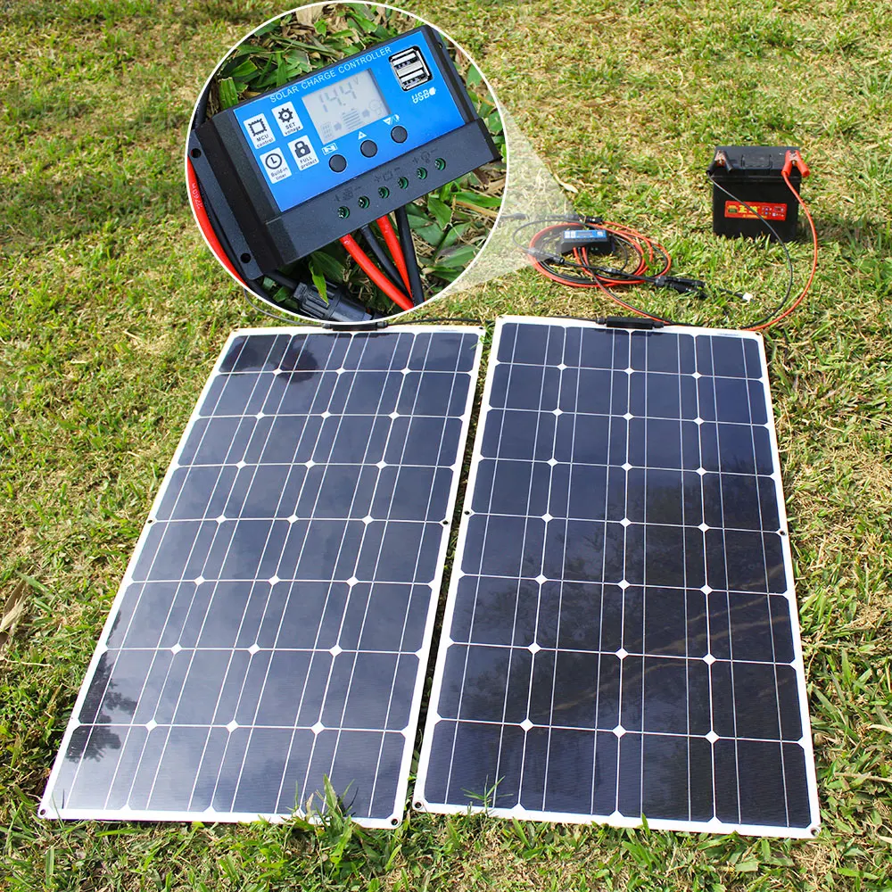 100w panel solar 200w 12v mono solar cell наружный гибкий комплект солнечных панелей для легкой домашней свинцово-кислотной батареи