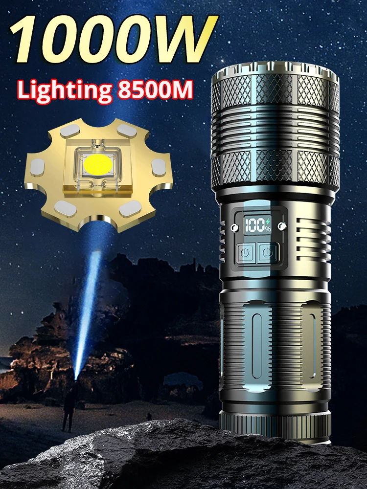 12000000LM, самые мощные 1000 Вт, сверхяркие светодиодные тактические фонари, батарея 18650, Водонепроницаемые аварийные прожекторы