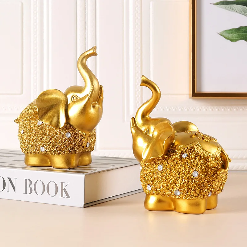 2 шт. Золотая Элегантная скульптура слона, украшение в виде слона из экологически чистой смолы, дом для счастливого слона