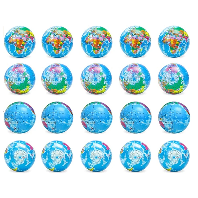20 Упаковок Earth Stress Balls 2,5 Дюйма, сжимающие шарики на тему Земли, шарики для снятия стресса, сжимающие сенсорные шарики для беспокойства