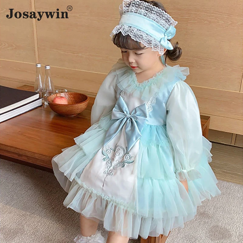 2021 Детское платье для девочек в стиле Лолиты, детское праздничное свадебное платье, платья для девочек с длинным рукавом, бальное платье, сетчатое праздничное платье Принцессы