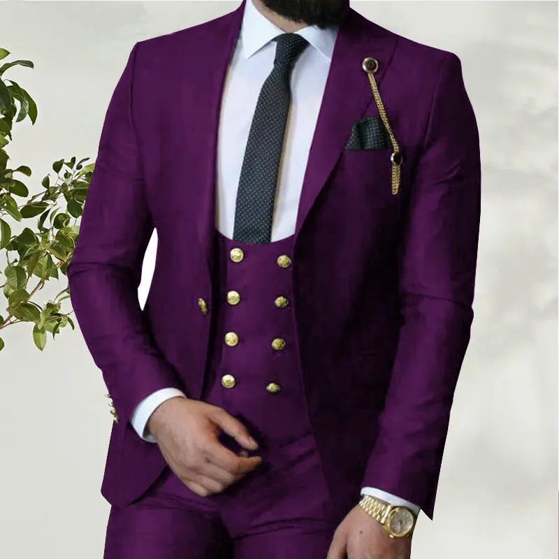 2021 Фиолетовый Мужской Блейзер, Деловой мужской костюм с брюками, Приталенные Свадебные костюмы для мужчин, Выпускной Вечерний Пиджак, Смокинг, Костюм Homme