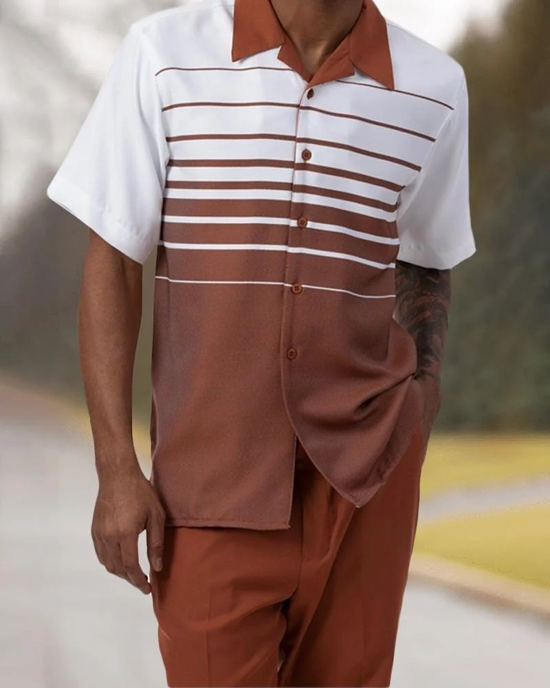 2023 мужская рубашка с короткими рукавами + костюмные брюки из двух предметов, уличная повседневная однобортная рубашка с V-образным вырезом и принтом, прогулочный костюм 4XL