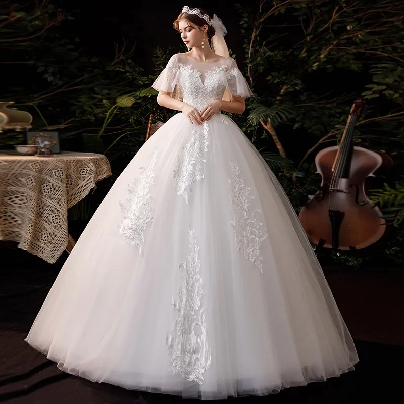 2023 Новые Кружевные Свадебные платья с коротким рукавом, Роскошное Свадебное Бальное платье Принцессы на шнуровке, Vestido De Noiva Robe De Mariee на заказ