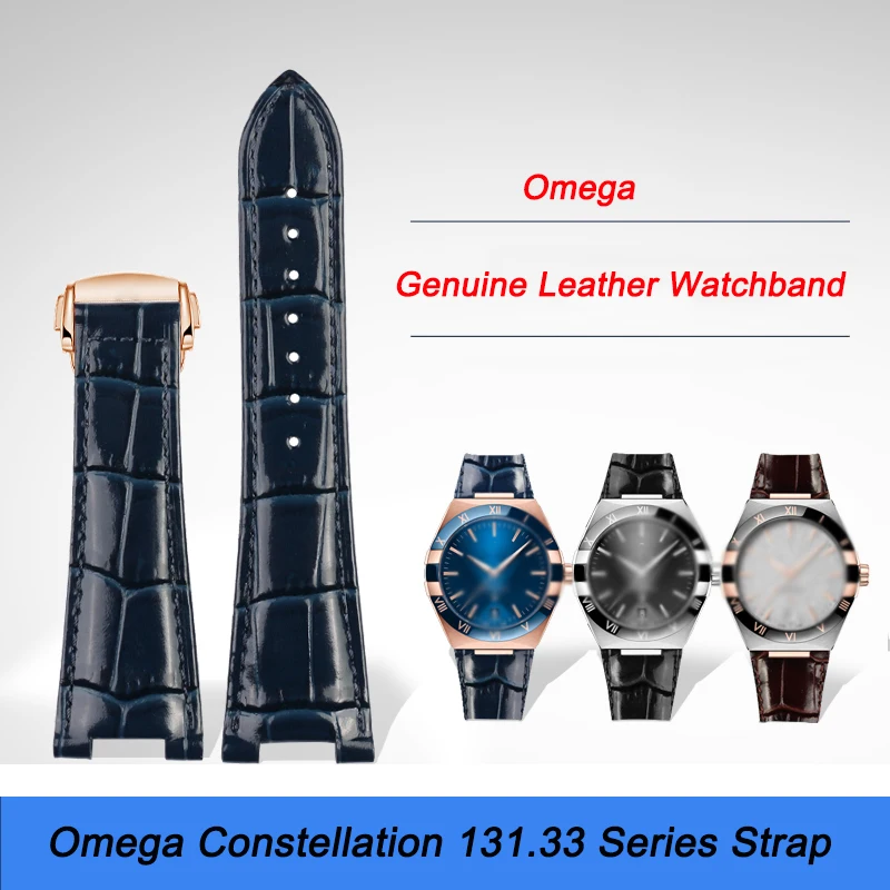 25x13 мм 25x14 мм, деловой браслет для часов с синей насечкой, ремешок из натуральной кожи для часов Omega constellation серии 131.33, ремешок для часов