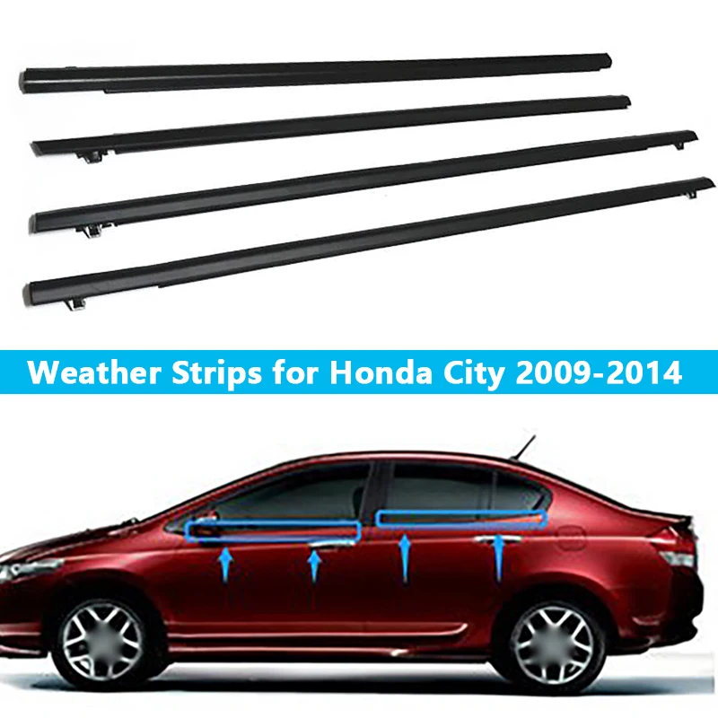 4 шт., уплотнительная прокладка для бокового стекла автомобиля, уплотнительная прокладка для стекла, литьевая отделка для Honda City 2009-2014