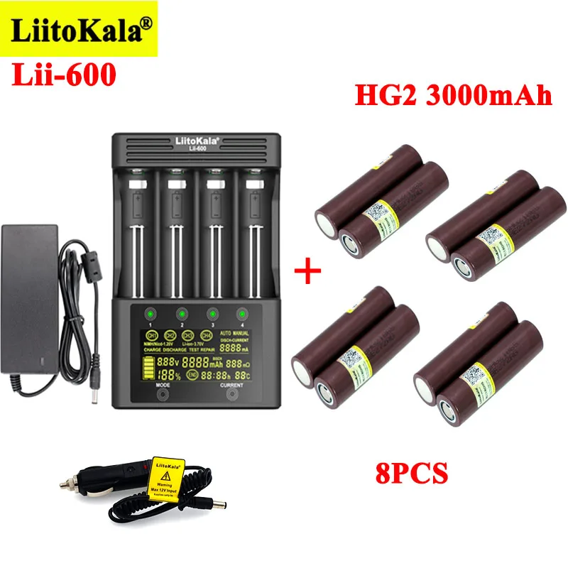 8 шт. LiitoKala HG2 3000 мАч перезаряжаемые батареи с зарядным устройством Lii-600 для 3,7 В литий-ионный 18650 21700 26650 1,2 В AA aa NiMH