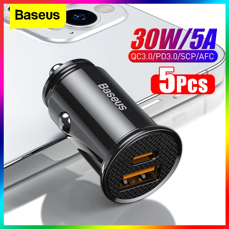 Baseus 5 шт. USB Автомобильное зарядное устройство Быстрая зарядка QC4.0 QC3.0 PD3.0 SCP PPS 5A Type C 30 Вт Быстрое USB зарядное устройство Для мобильного телефона iPhone Xiaomi