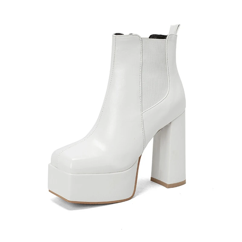 BLXQPYT/ Осенне-зимние Ботильоны Zapatos De Mujer для женщин, Кожаные туфли-лодочки на высоком Каблуке с Квадратным Носком, Обувь на платформе, Большие Размеры 48 22-9