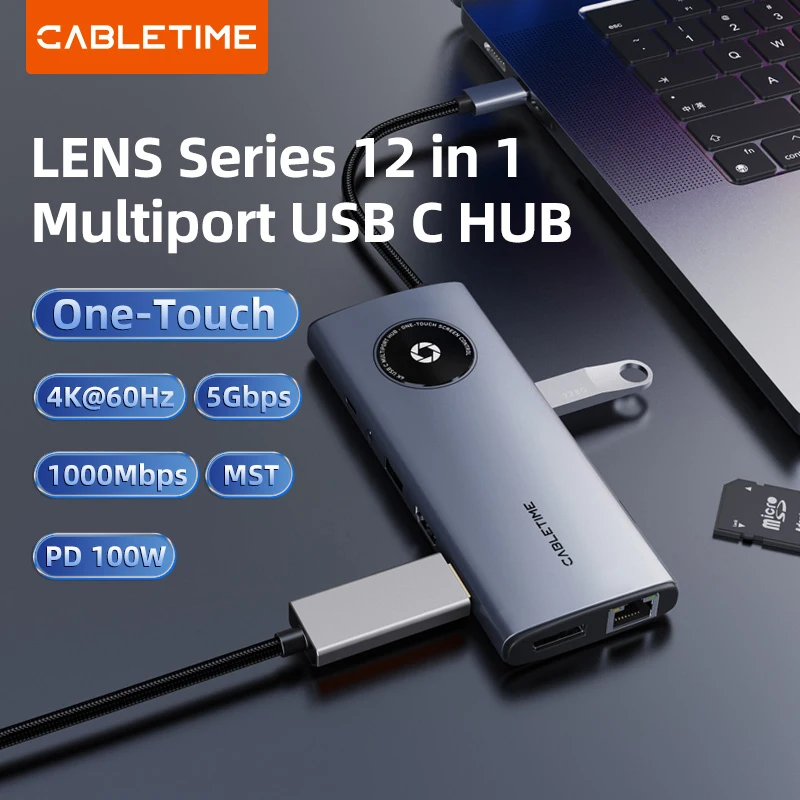 CABLETIME 4K 60Hz USB C КОНЦЕНТРАТОР для отключения экрана HDMI LAN 1000 Мбит с PD 100 Вт USB C Накопитель для Ноутбука Macbook Dell C462