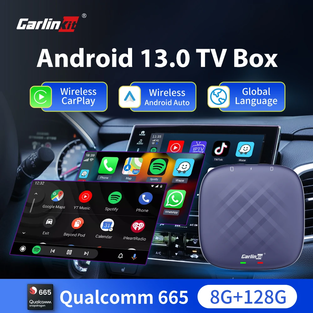 CarlinKit Android 13 TV Box Android Auto Беспроводная Автомобильная интеллектуальная система CarPlay Ai Box GPS WIFI4GLTE для YouTube IPTV 64G 128G