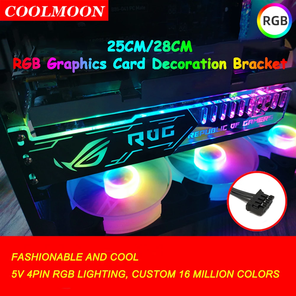 Coolmoon RGB VGA Держатель 5V 4Pin 25 см 28 см Кронштейн Видеокарты Опорная Рама Горизонтальный Светодиодный Корпус ПК Декоративная Световая Доска