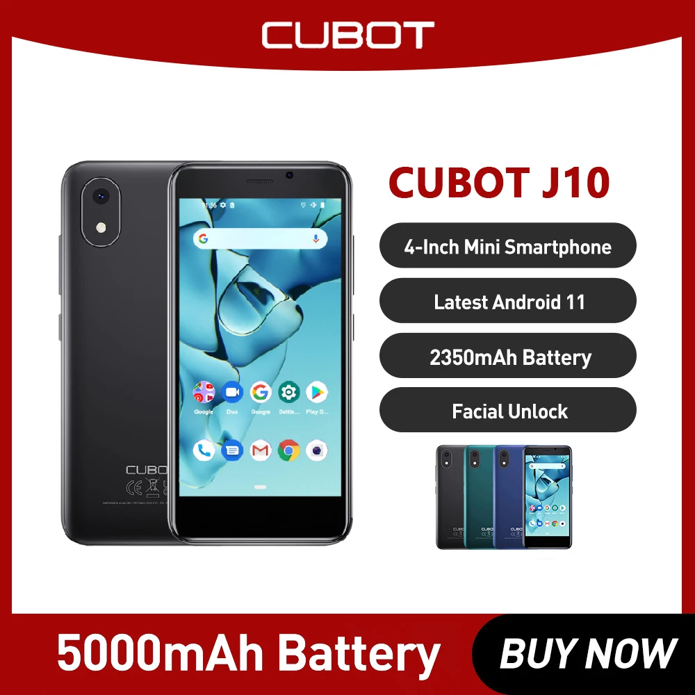 Cubot J10 3G Смартфон Android 11 с 4-Дюймовым Экраном, МИНИ-Мобильные Телефоны 32 ГБ ПЗУ, две SIM-карты, идентификатор лица 2350 мАч, 5-мегапиксельный смартфон Celular