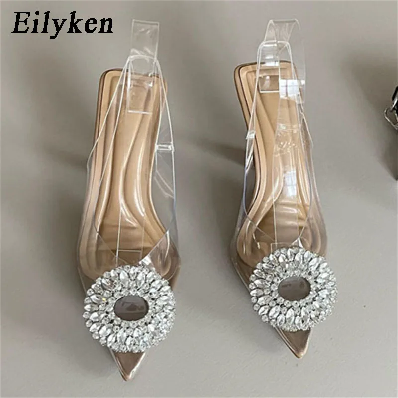 Eilyken/ Новинка; Дизайнерские женские туфли-лодочки из прозрачного ПВХ с острым носком и стразами; Туфли на высоком каблуке для Свадебной вечеринки; Босоножки