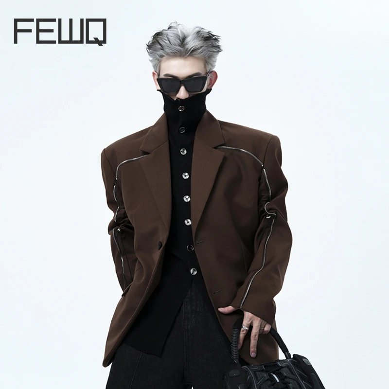 FEWQ Американский Дизайн на Молнии с завязками, Мужской Блейзер 2023, Корейская Мода, Мужская Куртка на молнии с Длинным рукавом, Однобортный 24X1455