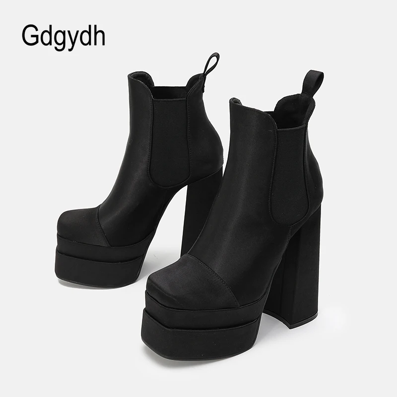 Gdgydh/ женские ботильоны на платформе без застежки; ботильоны на высоком массивном каблуке с квадратным носком; Шелковые удобные модные модельные туфли; большие размеры