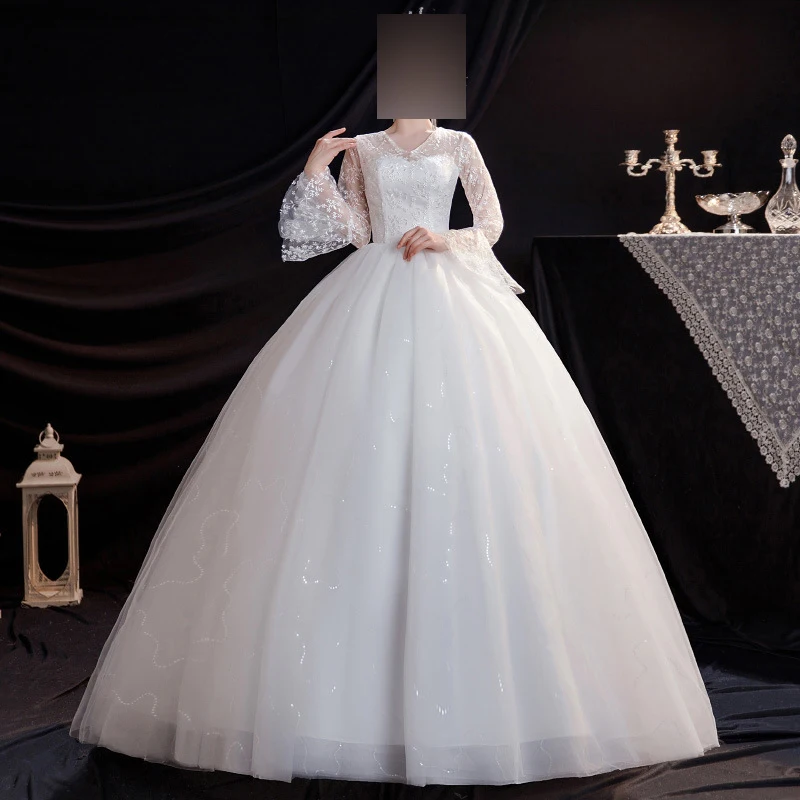 GUXQD Белое Бальное Платье Женские Свадебные Платья Из Тюля Блестящие Свадебные Платья С Длинными Рукавами Вечернее Vestido De Noiva Robe Mariage
