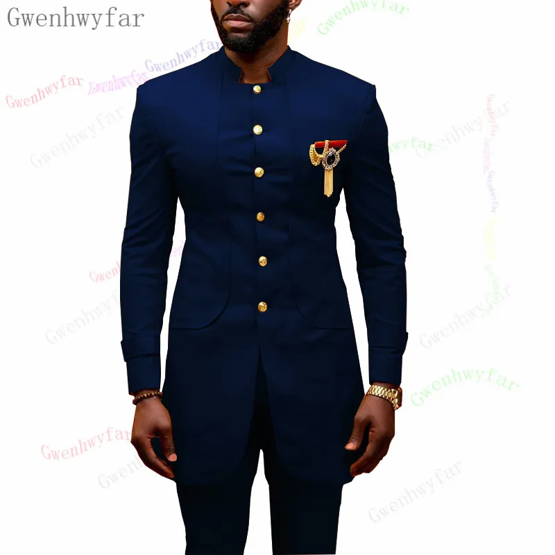 Gwenhwyfar 2020 Новый Элегантный Мужской Свадебный темно-синий Смокинг, Костюмы Жениха из 2 предметов Для Мужчин, Деловые (куртка + брюки) G3025