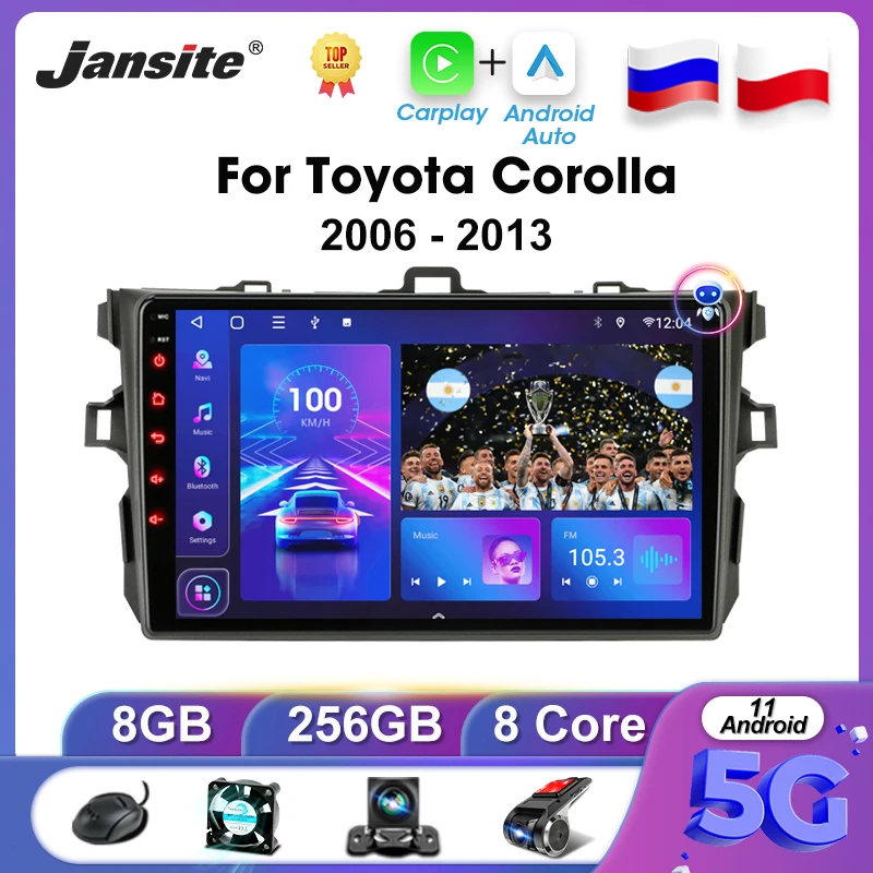Jansite 2 Din Android 11 Автомобильный Радиоприемник Для Toyota Corolla E140/150 2006-2013 8G + 256G Мультимедийный Видеоплеер Carplay Стерео Авто DVD
