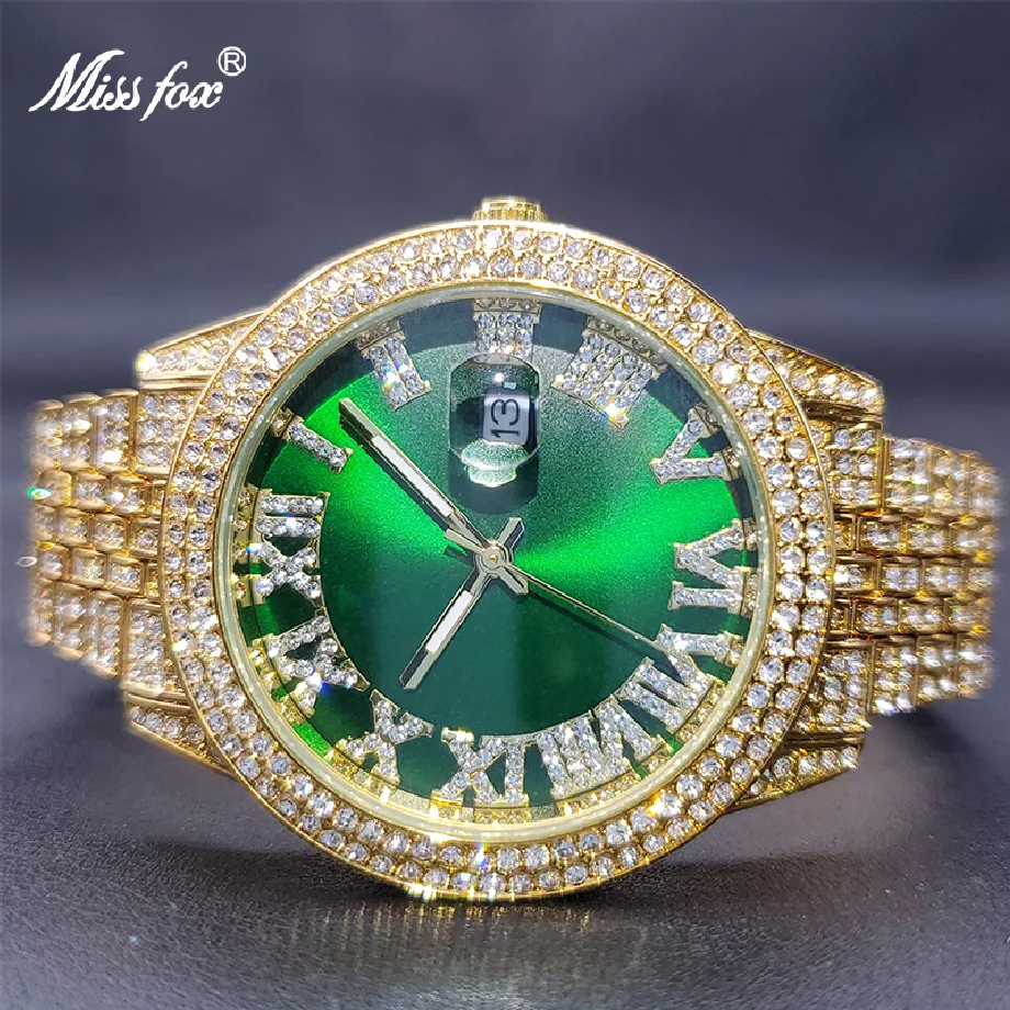 Luxo Большие Женские часы Geneva Негабаритные Часы с Муассанитом, Японский Механизм, Водонепроницаемые Зеленые Часы Reloj de Colores Mujer