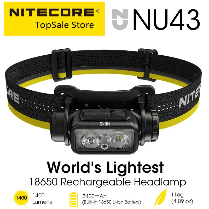 NITECORE NU43 USB-C Перезаряжаемый Налобный фонарь 1400 Люмен для Бега по Тропе, светодиодный рабочий фонарь для Рыбалки, Треккинга, Встроенный аккумулятор 18650