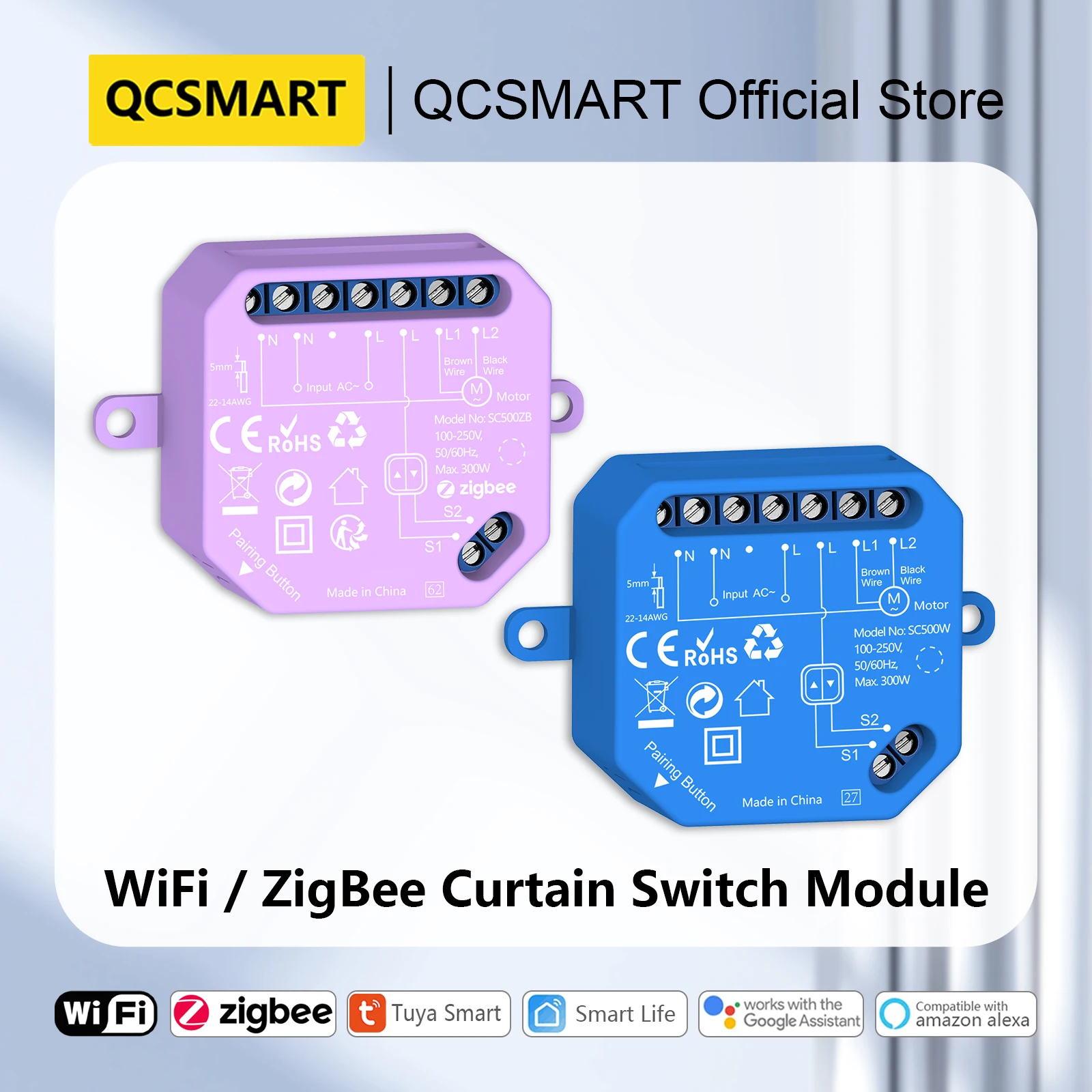 QCSMART ZigBee WiFi Оконные Рольставни Модуль Переключения Жалюзи Tuya Smart Life App Дистанционное Управление Google Home Alexa Автоматизация