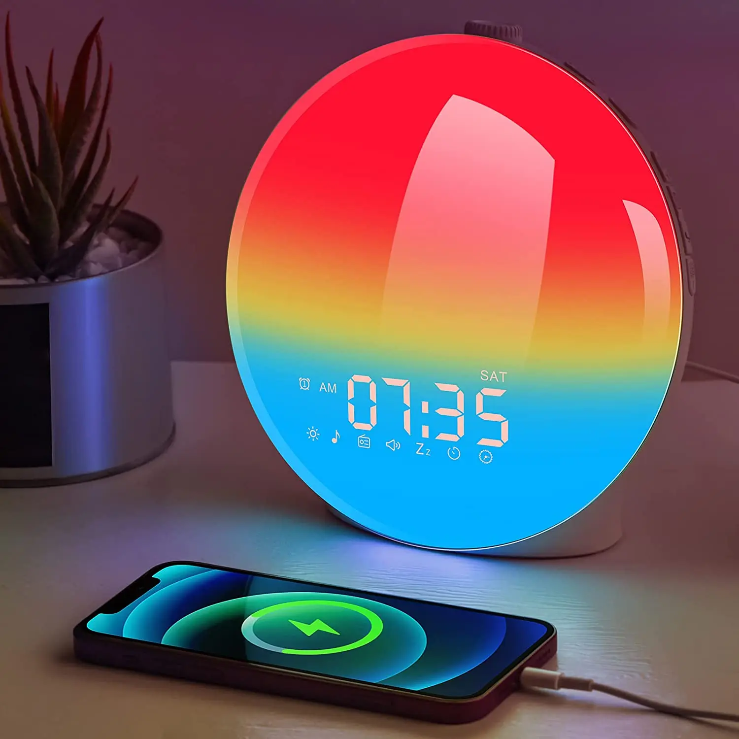 Smart Sunrise Night Light APP Control Работает с Aleax Google Assistant Светодиодный ночник для спальни, игровой комнаты, настольный будильник