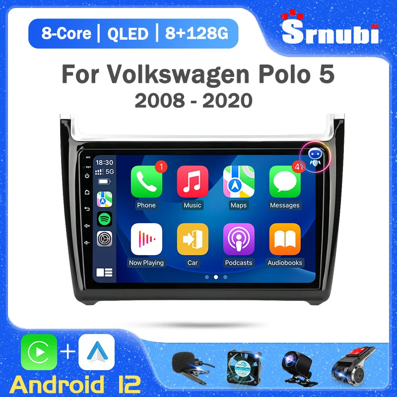 Srnubi 2 Din Android 12 Автомобильный Радиоприемник для Volkswagen VW Polo 5 Седан 2008-2020 Мультимедийный Плеер Carplay Стерео GPS DVD Головное устройство