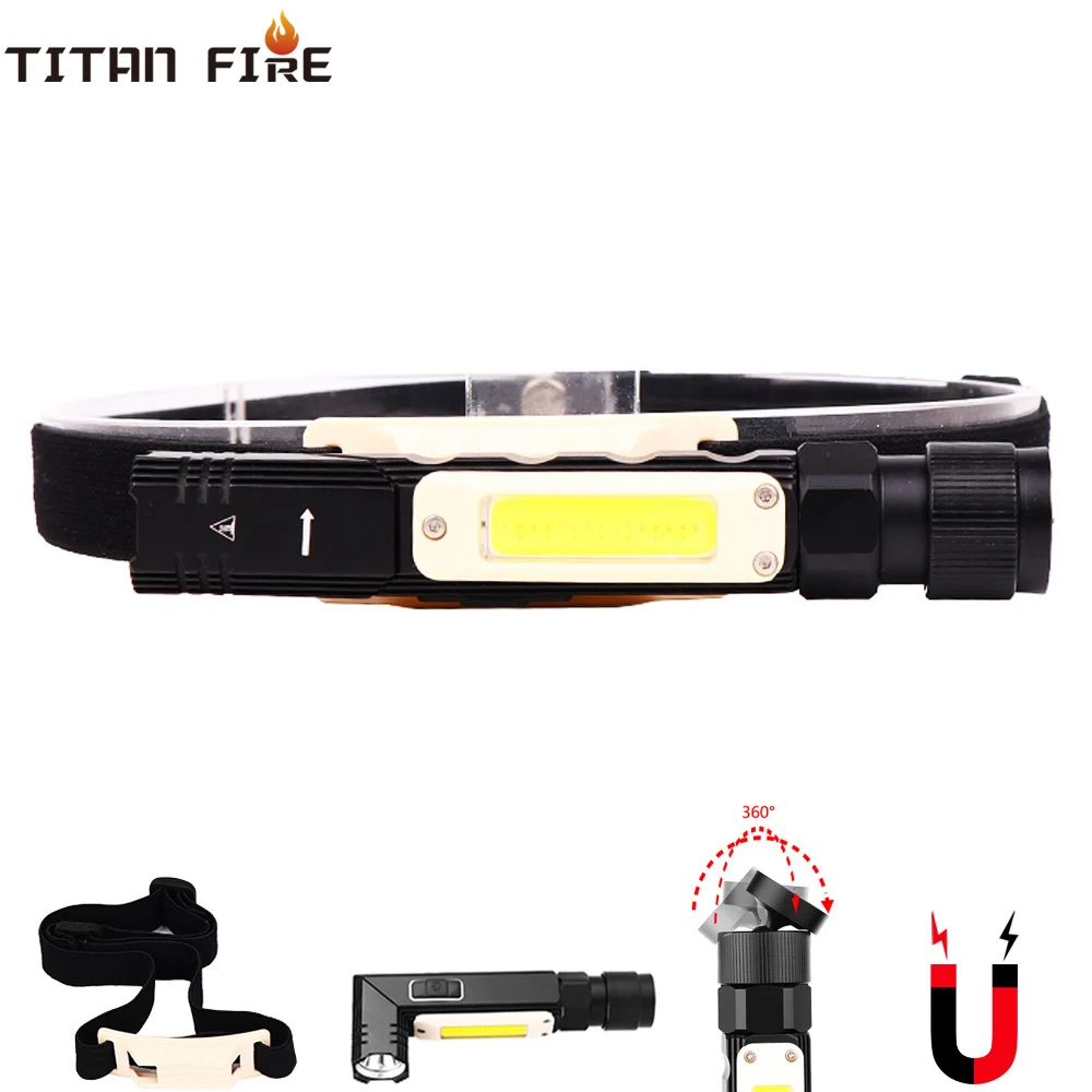T20 Светодиодный налобный фонарь с громкой связью, водонепроницаемая вращающаяся магнитная база, USB перезаряжаемая рабочая ремонтная лампа COB, 5 режимов, встроенный аккумулятор