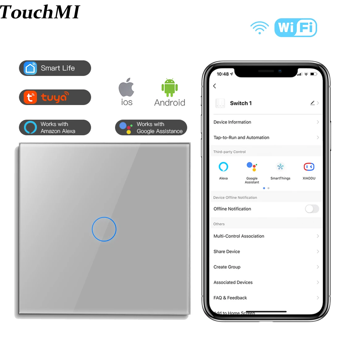 TouchMI WIFI Датчик освещенности Переключатель 1/2 / 3 gang 1/2 / 3Way Tuya Сенсорный выключатель Беспроводное Управление Умные Настенные Выключатели Alexa Smart Life APP