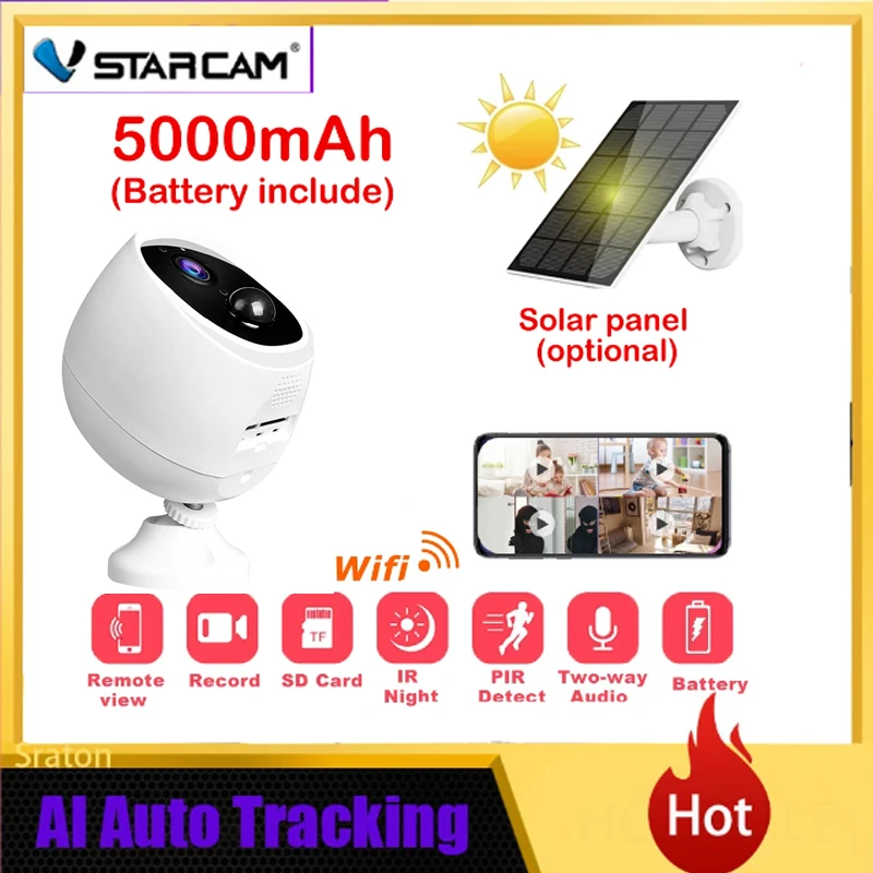 Vstarcam CB53 Охранная Wifi IP-камера с солнечной батареей, камера 1080P, Беспроводное Наружное наблюдение, 2-полосное аудио, водонепроницаемая