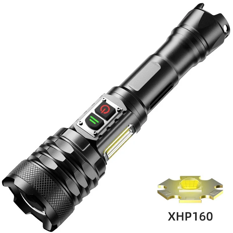 XHP160 Светодиодный Фонарик COB Боковой Свет Высокой мощности С Двойным Переключателем USB Перезаряжаемый Фонарь Из алюминиевого Сплава 21700 Масштабируемый Факел