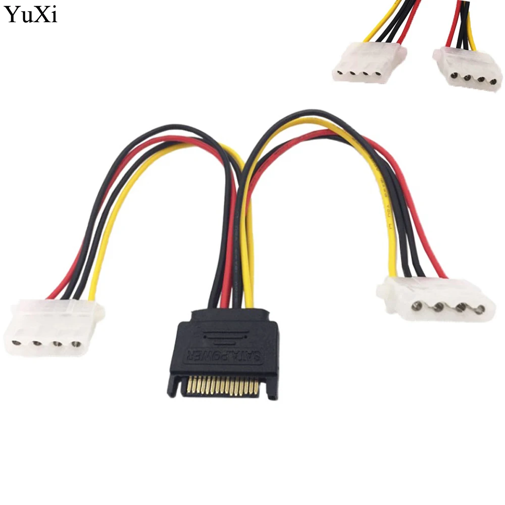 YuXi Двойной 4-контактный разъем IDE Molex для подключения кабеля питания жесткого диска Serial ATA SATA к шине Y splitter line converter 15pin