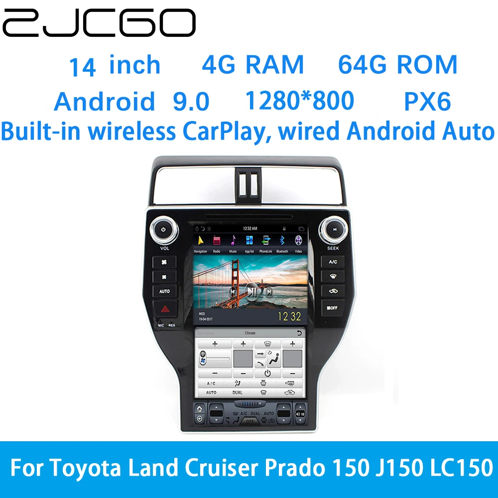 ZJCGO Автомобильный мультимедийный плеер стерео GPS радио навигация Android Экранная система для Toyota Land Cruiser Prado 150 J150 LC150