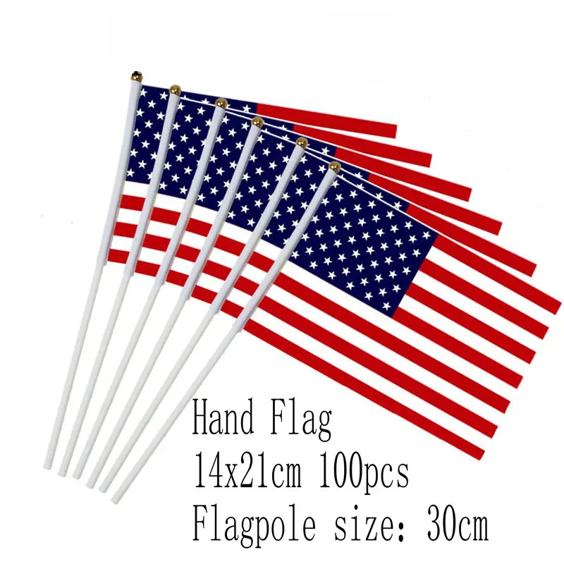 zwjflagshow 100шт Флаг США 14x21 см Американский Ручной Мини Флагшток США Ручные Флаги Фестивальных Мероприятий Баннер