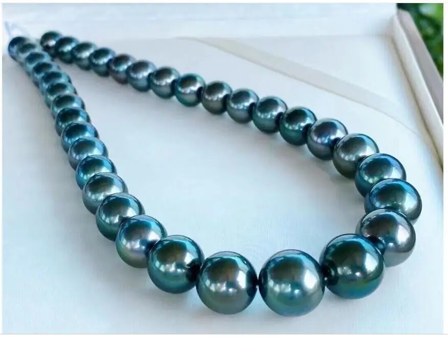 ААААА блеск 10-11 мм НАСТОЯЩЕЕ натуральное Круглое ожерелье из Черного и зеленого жемчуга Южного моря 14k