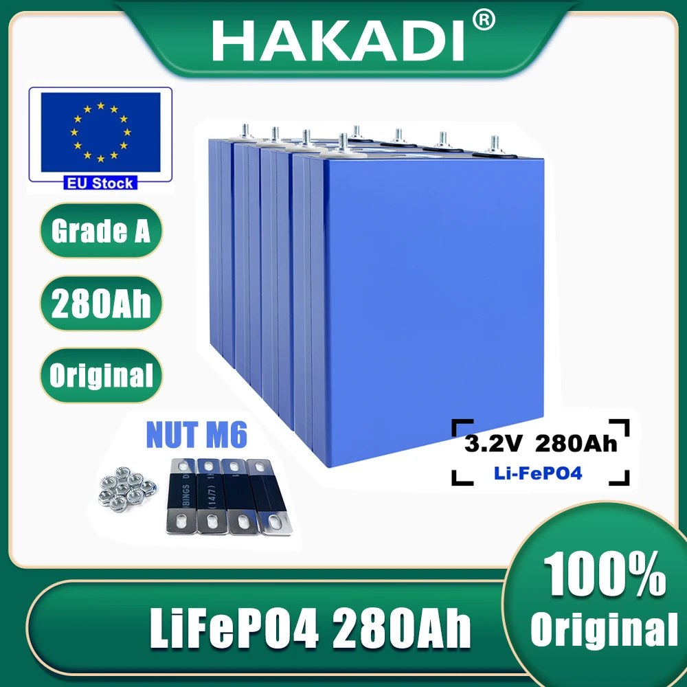 Аккумулятор HAKADI Класса A 3,2 V 280Ah с глубоким циклом Lifepo4, литиевые перезаряжаемые элементы, идеально подходящие для лодочной Солнечной системы, на складе в ЕС