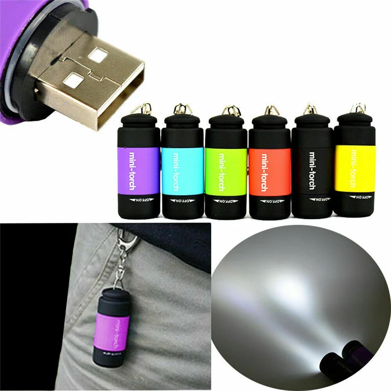 Брелок для ключей Мини-Фонарики USB Перезаряжаемый Портативный Фонарик Брелок-фонарик Лампа Водонепроницаемый свет Походные Кемпинговые Фонарики