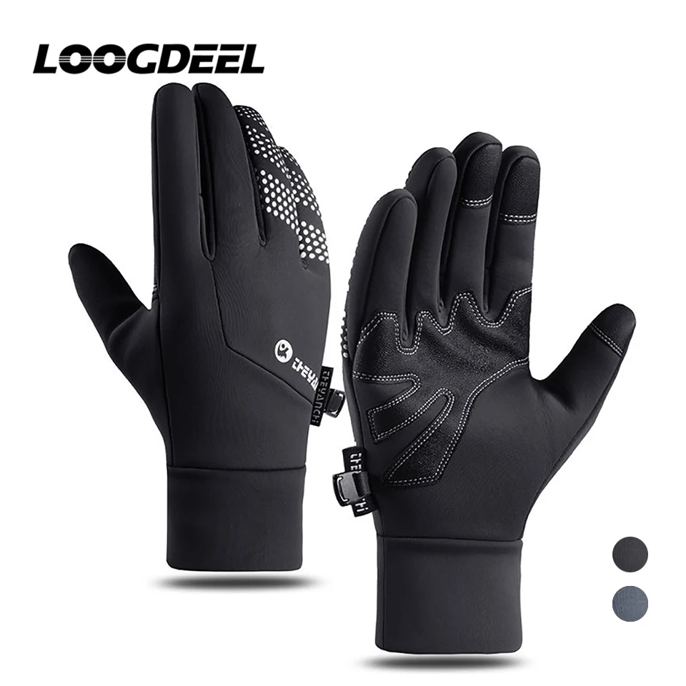 Велосипедные перчатки LOOGDEEL, женские, мужские, ветрозащитные, теплые, нескользящие, с сенсорным экраном, светоотражающие, спортивные, велосипедные перчатки для бега