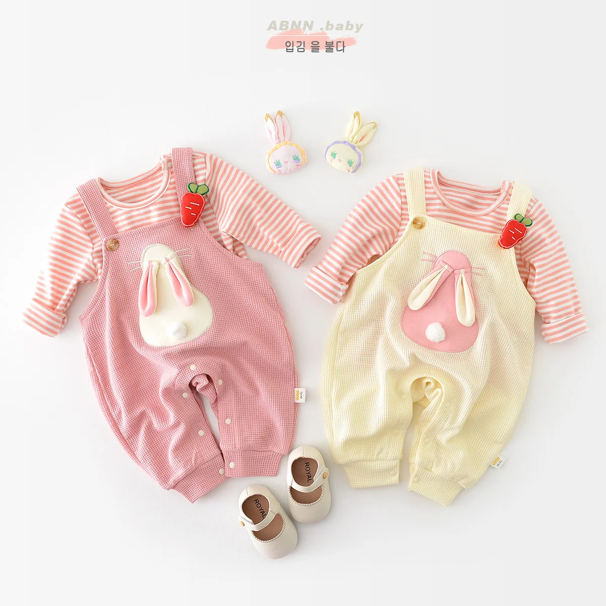 Весенне-осенний комплект с кроликом для маленьких девочек 0-3 лет, футболка и брюки