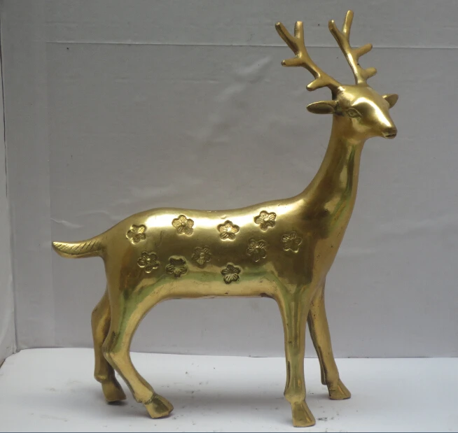 Высокое качество: 9-Дюймовые металлические поделки, украшение для дома, Китайская латунная резная скульптура оленя/Металлическая статуя пятнистого оленя