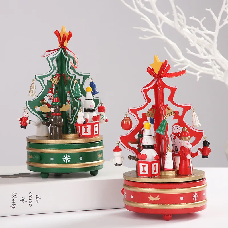 Деревянная вращающаяся музыкальная шкатулка, рождественские украшения, музыкальная шкатулка, настольные украшения, Рождественские украшения, ремесла, украшения для дома