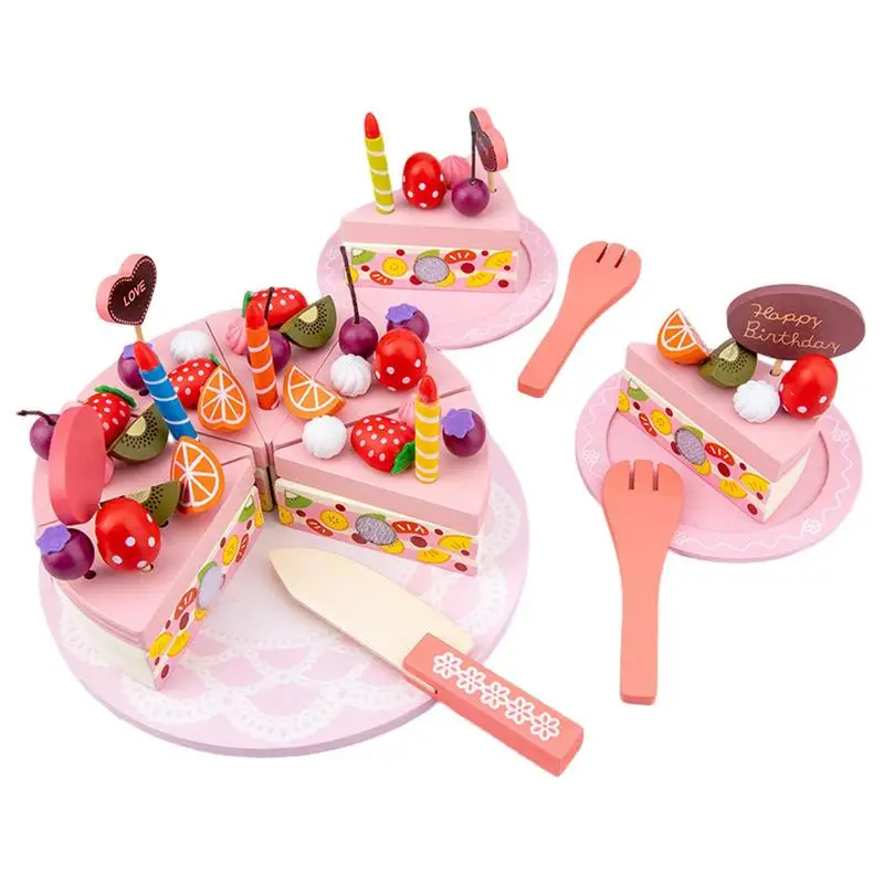 Деревянная игрушка для Торта на День Рождения, Двухслойный Клубничный торт, Деревянная игрушка для игры в еду, набор для игры в ролевые игры Для детского Дня рождения