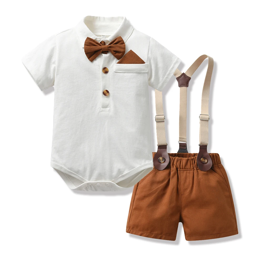Детский комбинезон-джемпер для новорожденных мальчиков, комплект официальной одежды, топ + шорты, детский костюм джентльмена