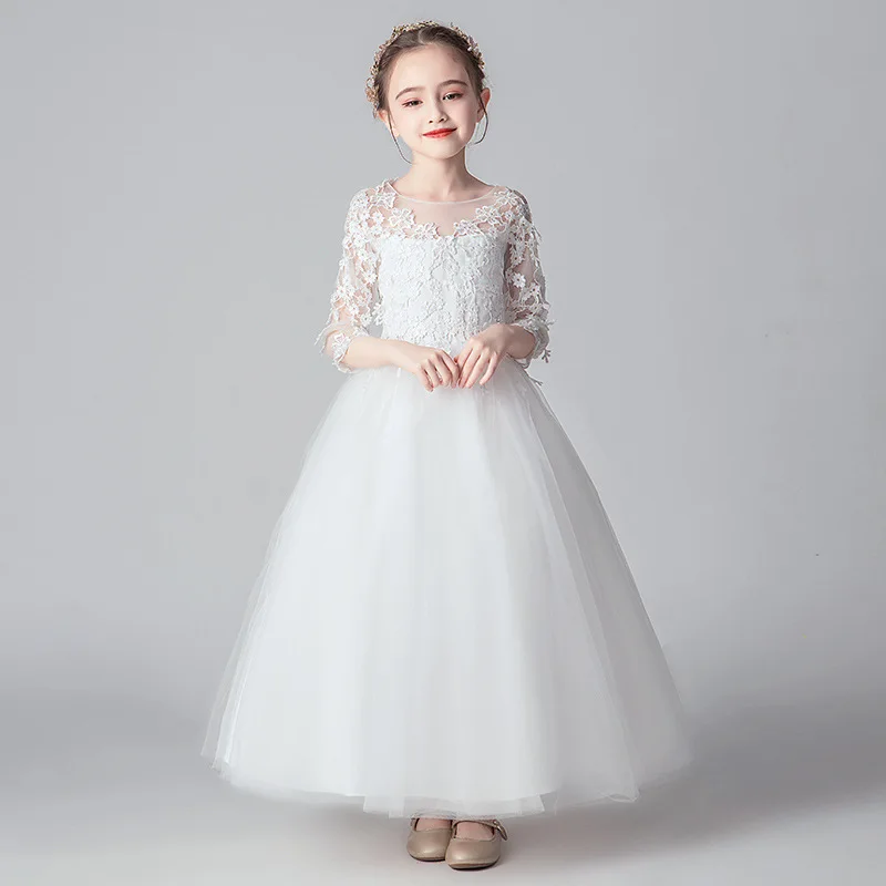 Детское платье, платье принцессы, платье-пончо для девочек, детское платье с цветочным рисунком, платье для выступления на фортепиано для ведущего, Детское платье