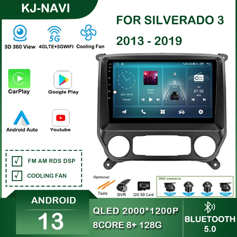 Для Chevrolet Silverado 3 GMTK2 2013-2019, автомобильный Радиоприемник, Мультимедийный плеер Carplay, Bluetooth, Интеллектуальная система навигации Android