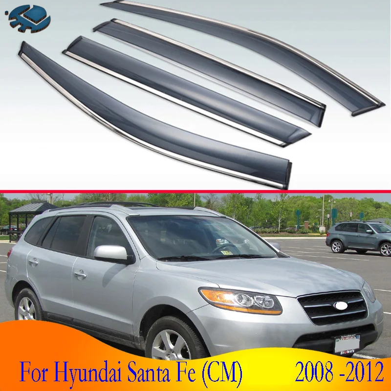 Для Hyundai Santa Fe (CM) 2008 2009 2010 2011 2012 Автомобильные аксессуары Пластиковый внешний козырек Вентиляционные шторы Защита от солнца и дождя