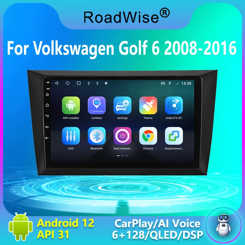 Дорожный 2 Din Android 12 Автомобильный Радиоприемник Для Volkswagen VW Golf 6 2008-2016 Carplay Мультимедиа 4G Wifi DSP GPS DVD Авторадио Стерео
